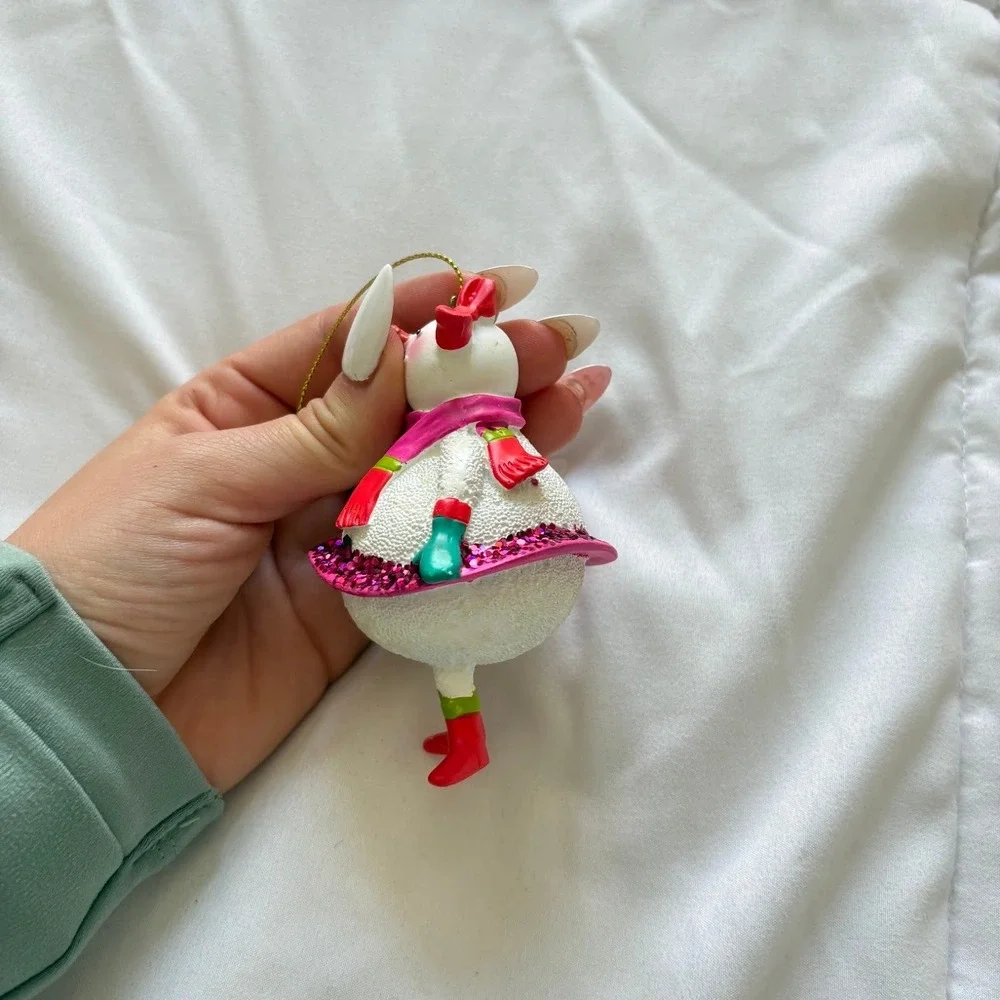Snowman Girl Christmas Ornament Pink Glitter Tutu Scarf Red Boots Bow Holiday